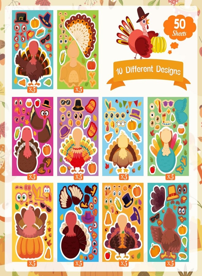 catnee Thanksgiving Stickers for Kids, 50 Sheets Make a Turkey Sticker, DIY Crafts for Kids, Happy Thanksgiving Face Stickers Party Favors Games Activities Decorations, Fall Gifts - Image 2